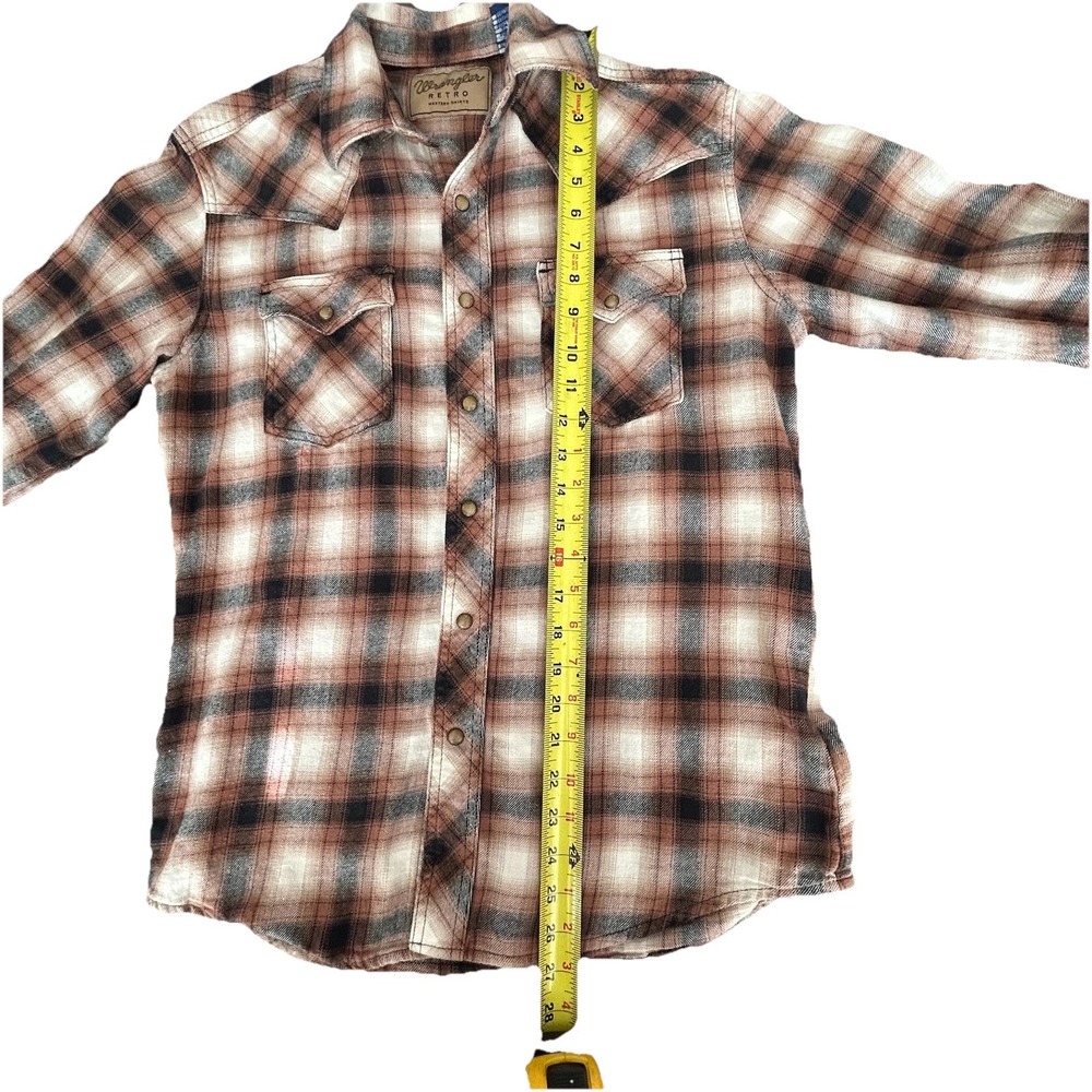 Wrangler Retro Western Shirt Men's M – Brown Plaid, Pearl Snap Buttons, Cotton - Picture 13 of 14